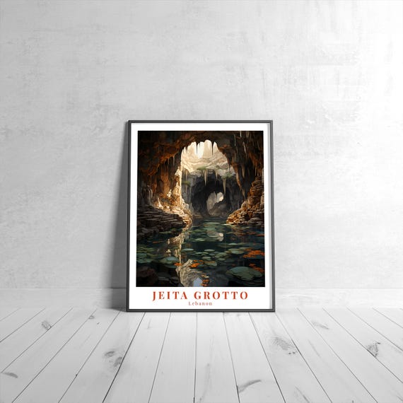 Jeita Grotto Vintage Travel Poster Retro Lebanon Art Print Colorful Home Decor Wall Unique Gift