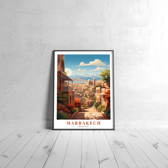 Marrakech Vintage Travel Poster, Morocco Art Print