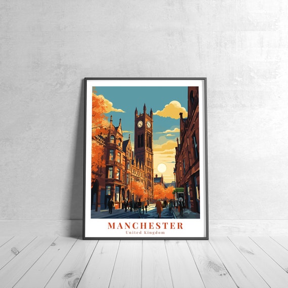 Manchester Vintage Travel Poster Retro United Kingdom Art Print Colorful Home Decor Wall Unique Gift