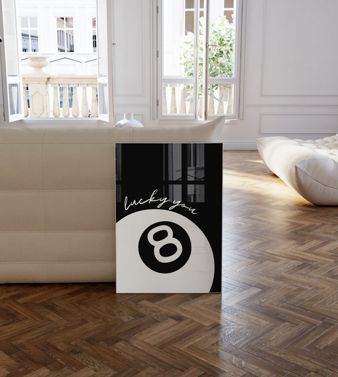 Lucky You Eight Ball Black White Trendy Girly Magic Quote Poster - Image 4