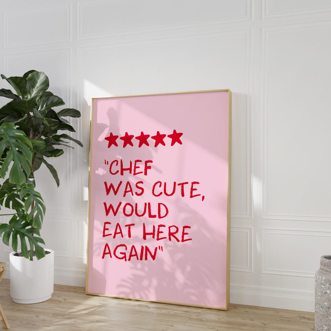 Chef Was Cute Would Eat Here Again Pink Red Kitchen Quote Poster - Image 4
