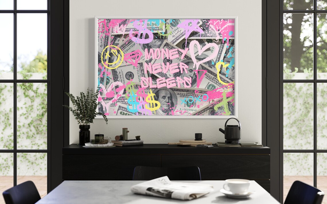 Money Never Sleeps Graffiti Preppy Art Print - Image 4