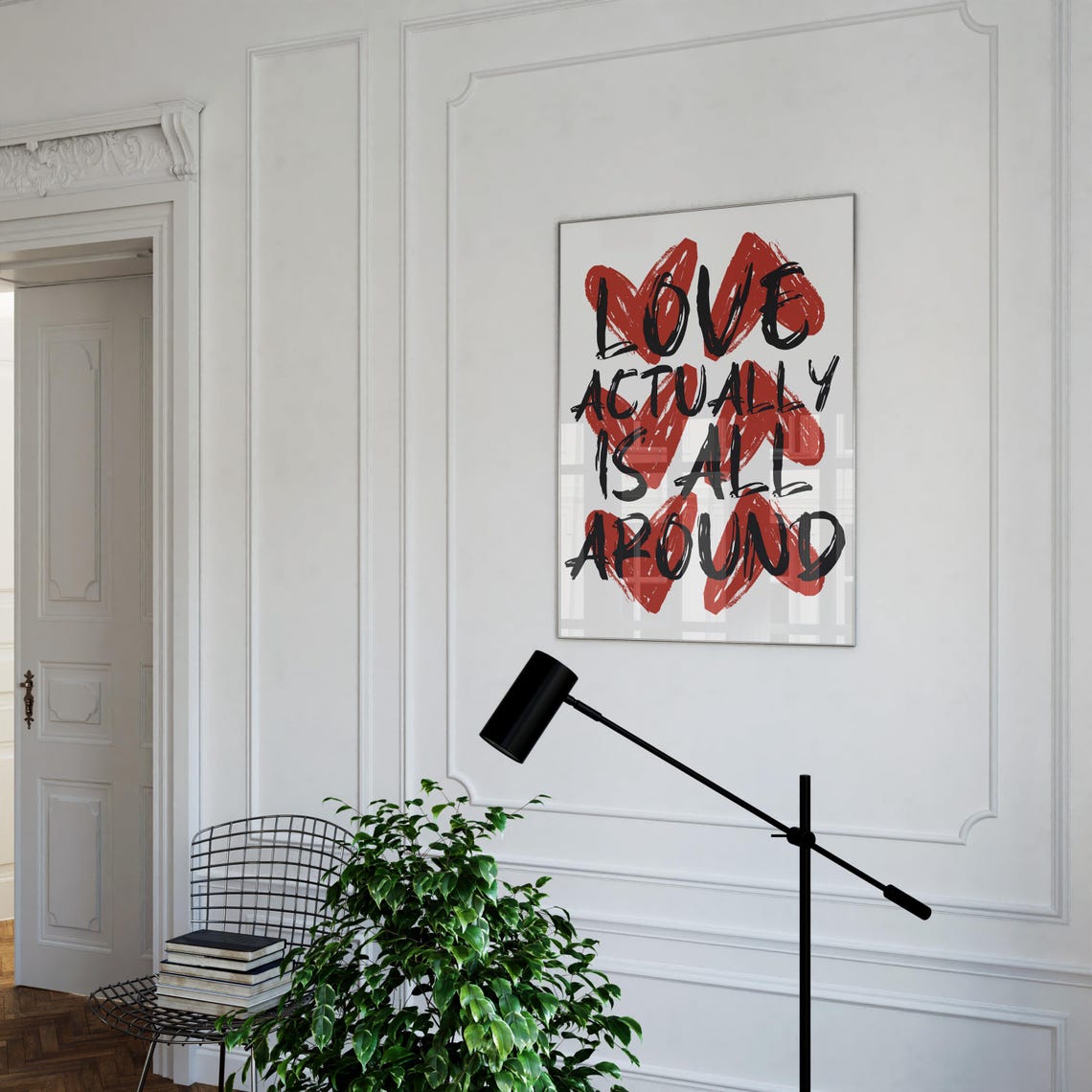 Love Actually Is All Around Red Heart Brush Script Quote Poster - Image 3