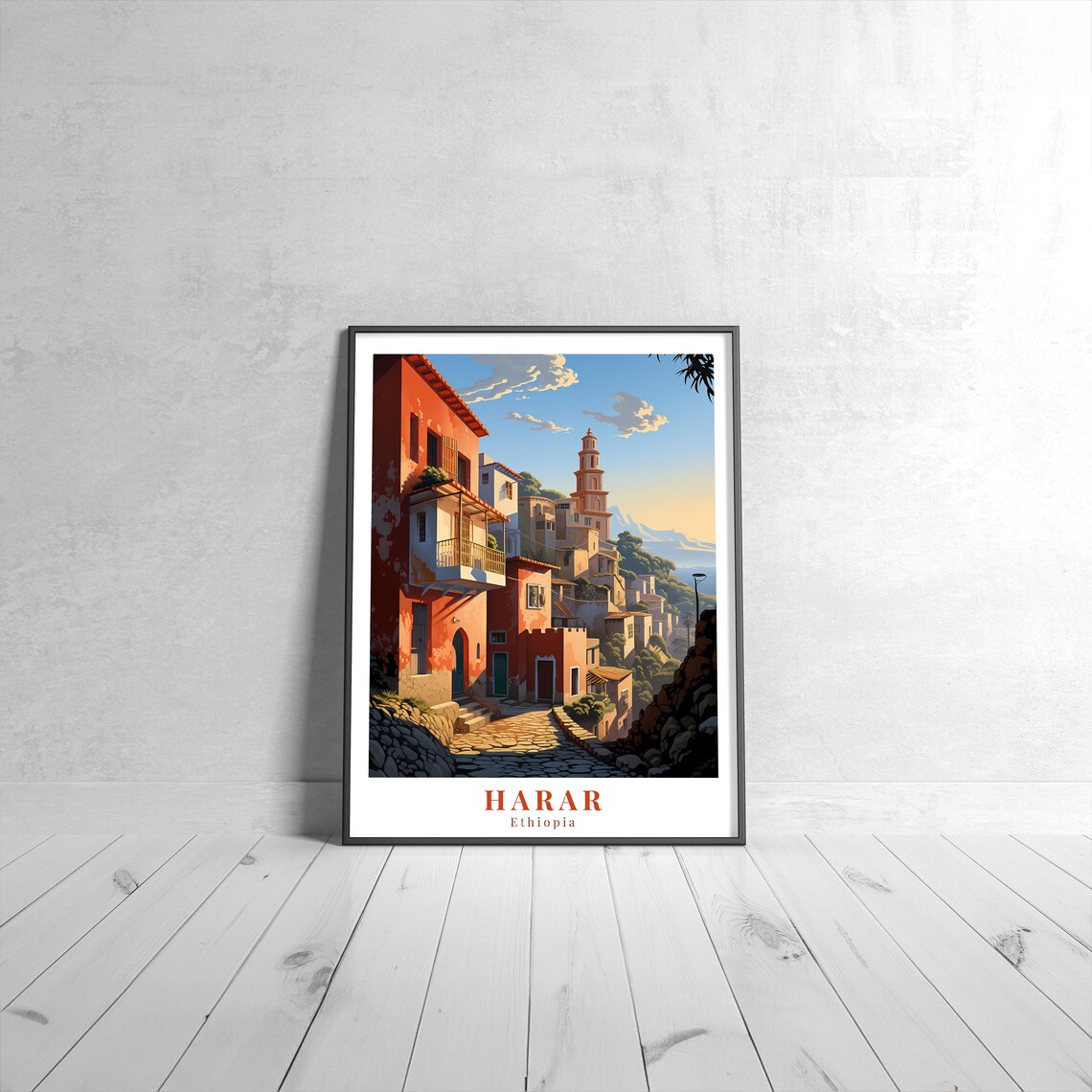 Harar Ethiopia Terracotta Hilltop Old Town Vintage Travel Poster