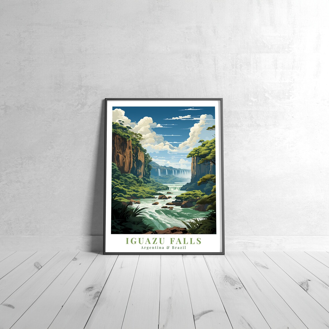Iguazu Falls Argentina Brazil Vintage Travel Poster Waterfall View