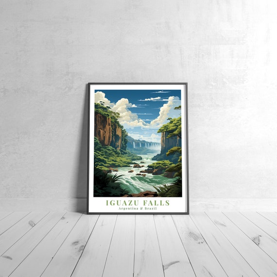Iguazu Falls Vintage Travel Poster Retro Argentina Brazil Art Print Colorful Home Decor Wall Unique Gift