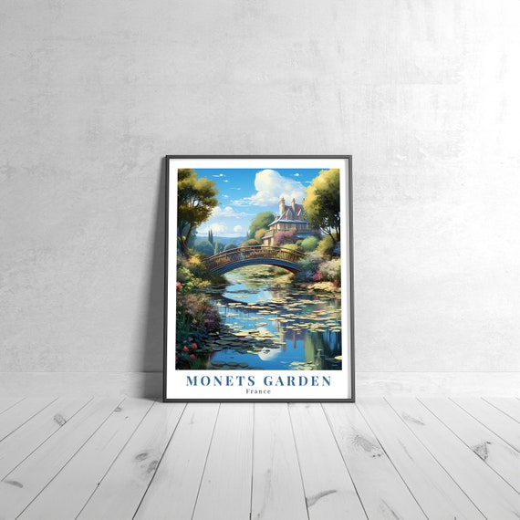 Monets Garden Vintage Travel Poster Retro France Art Print Colorful Home Decor Wall Unique Gift