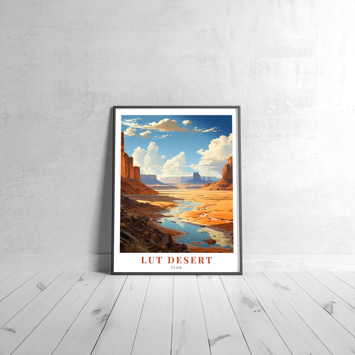 Lut Desert Iran Red Canyon River Landscape Vintage Travel Poster