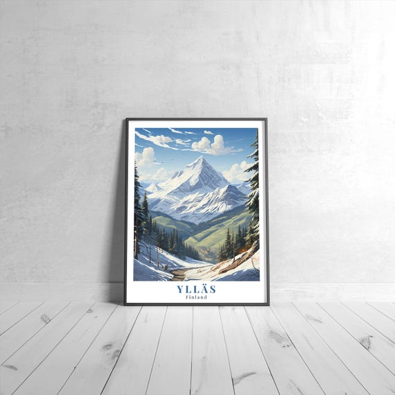 Yllas Vintage Travel Poster Retro Finland Art Print Colorful Home Decor Wall Unique Gift
