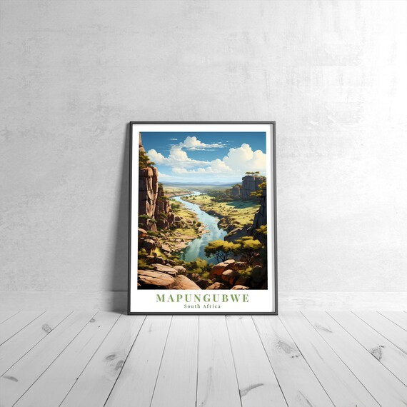 Mapungubwe South Africa Vintage Travel Poster River Cliffs Safari