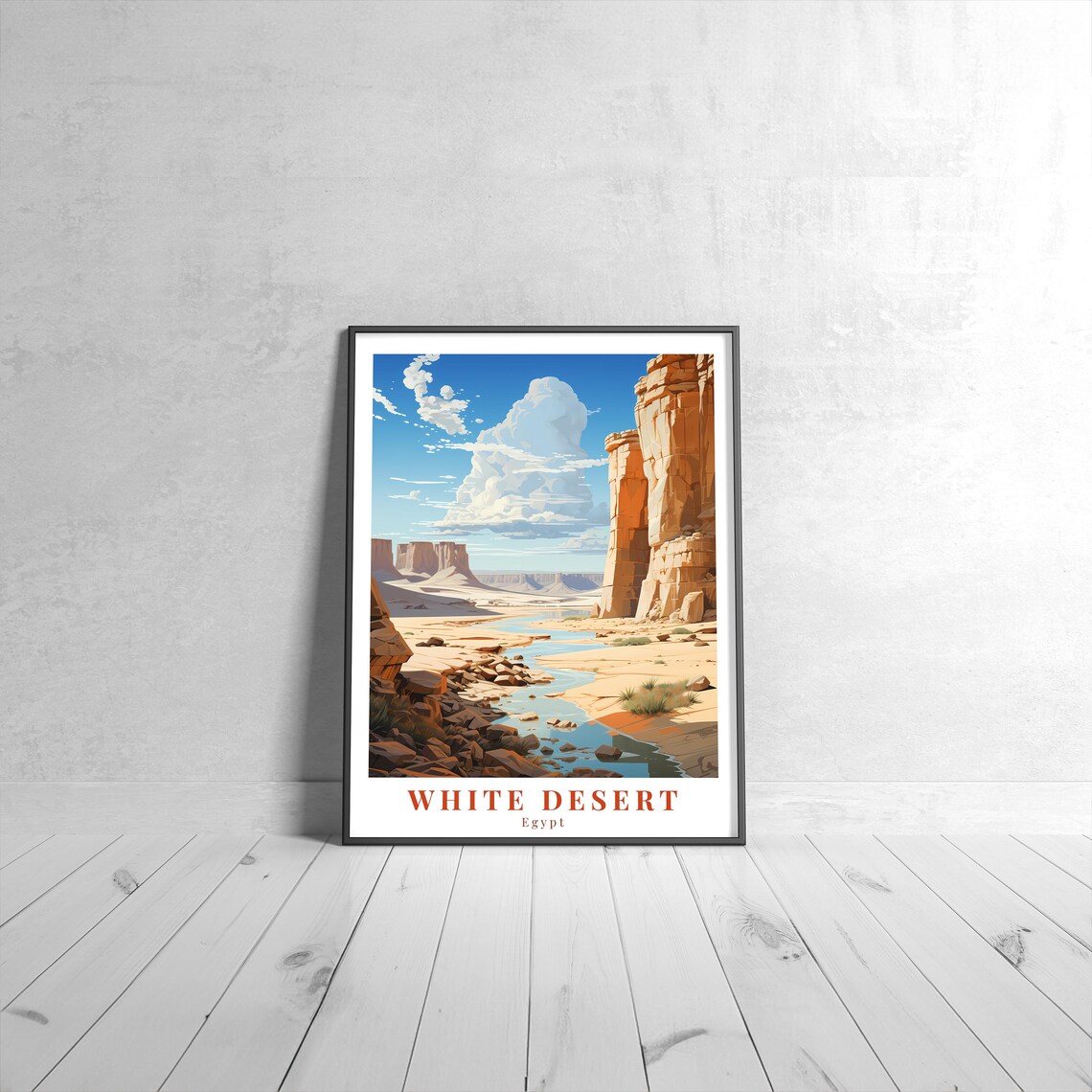 White Desert Egypt Vintage Chalk Rock Formations Travel Poster