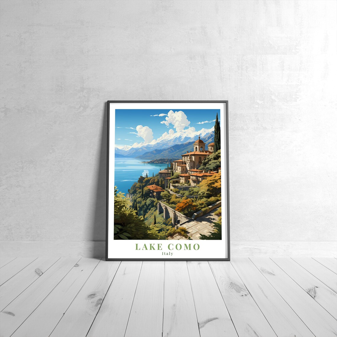 Lake Como Italy Vintage Travel Poster Hillside Villa Lakeview Art