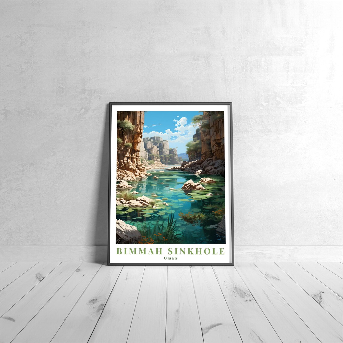 Bimmah Sinkhole Oman Natural Vintage Turquoise Lagoon Travel Poster