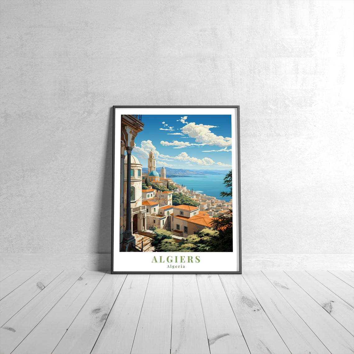 Algiers Algeria Vintage Coastal City Sea Mosque Travel Poster