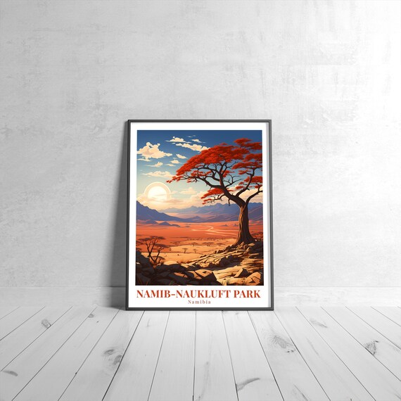 Namib Naukluft Park Namibia Vintage Travel Poster Desert Sunset