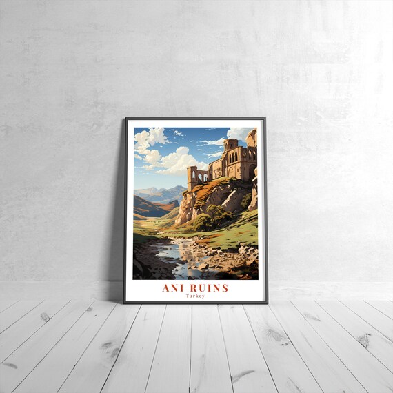 Ani Ruins Turkey Vintage Travel Poster Ancient Church Cliff View