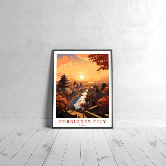 Forbidden City Vintage Travel Poster Retro China Art Print Colorful Home Decor Wall Unique Gift