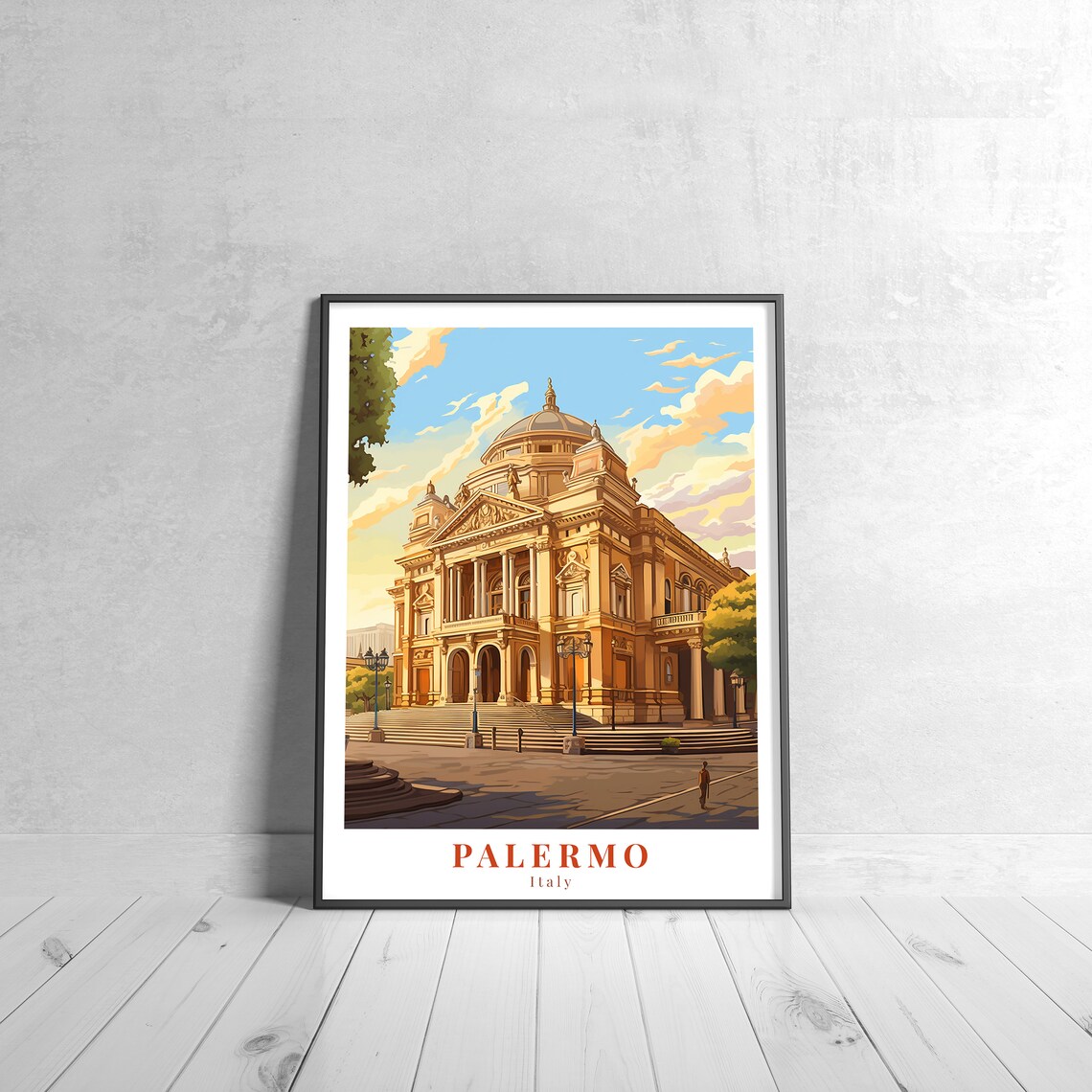 Palermo Italy Vintage Travel Poster with Grand Theater Facade
