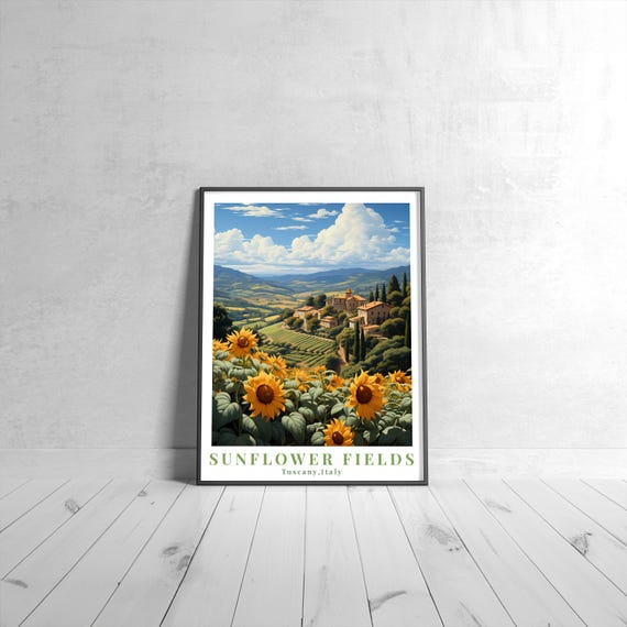 Sunflower Fields Vintage Travel Poster Retro Italy Art Print Colorful Home Decor Wall Unique Gift