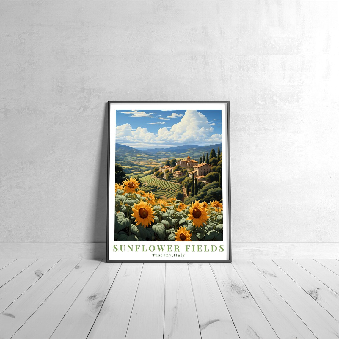 Sunflower Fields Tuscany Italy Vintage Countryside Travel Poster