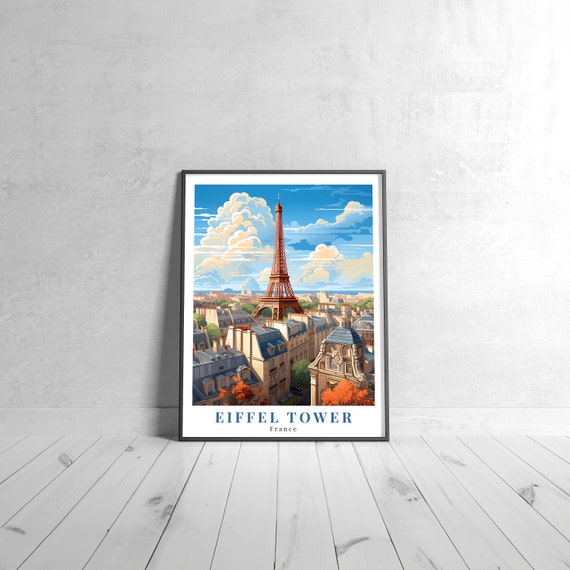Eiffel Tower Vintage Travel Poster Retro France Art Print Colorful Home Decor Wall Unique Gift