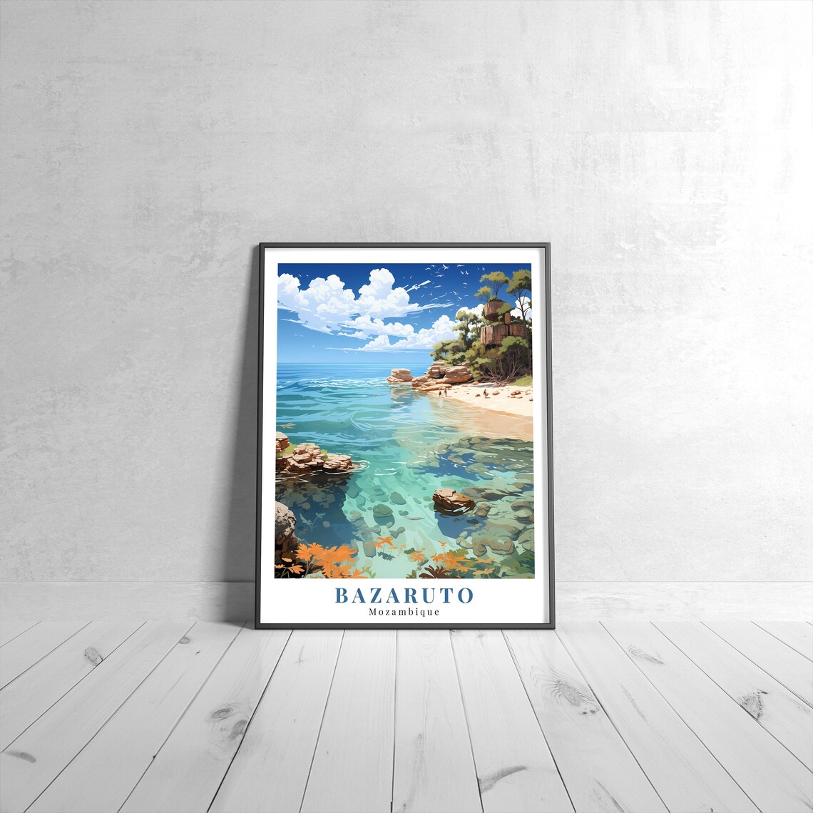 Bazaruto Mozambique Turquoise Cove Beach Bright Seaside Travel Poster