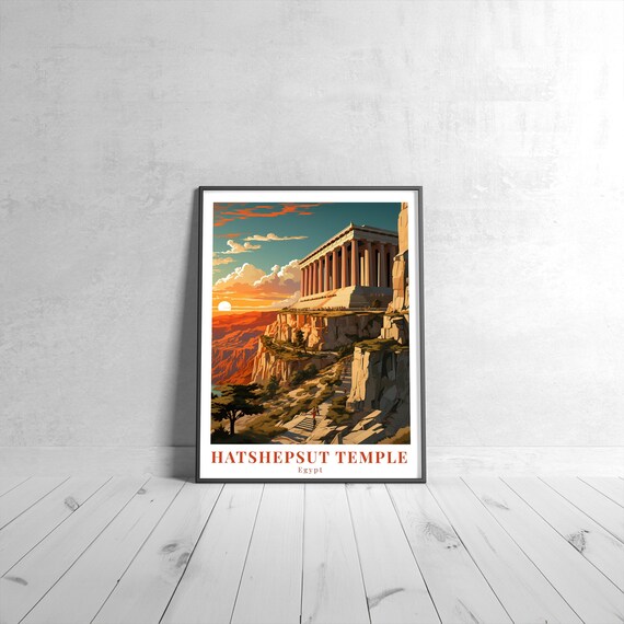 Hatshepsut Temple Vintage Travel Poster Retro Egypt Art Print Colorful Home Decor Wall Unique Gift