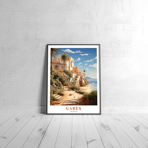 Gabs Vintage Travel Poster Retro Tunisia Art Print Colorful Home Decor Wall Unique Gift
