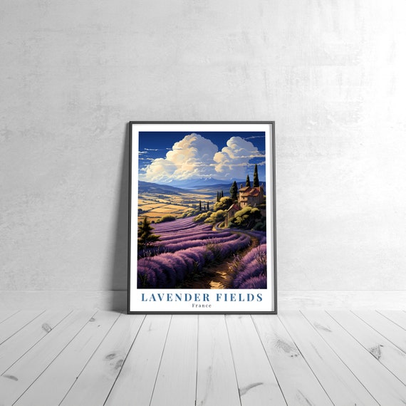 Lavender Fields Vintage Travel Poster Retro France Art Print Colorful Home Decor Wall Unique Gift