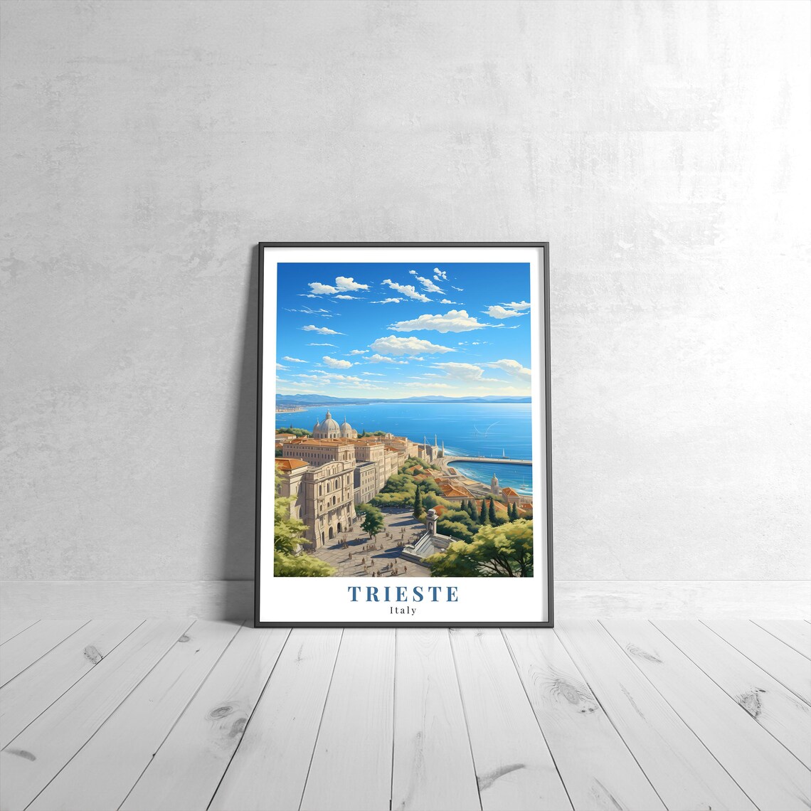 Trieste Italy Vintage Harbor Coastline Sea View Travel Poster