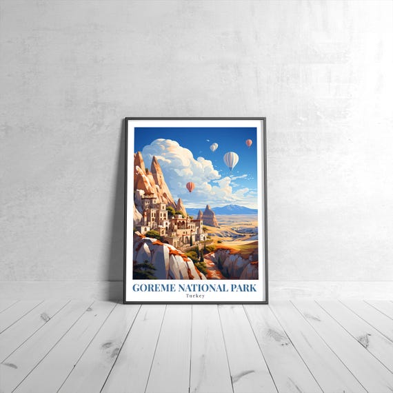 Goreme National Park Vintage Travel Poster Retro Turkey Art Print Colorful Home Decor Wall Unique Gift
