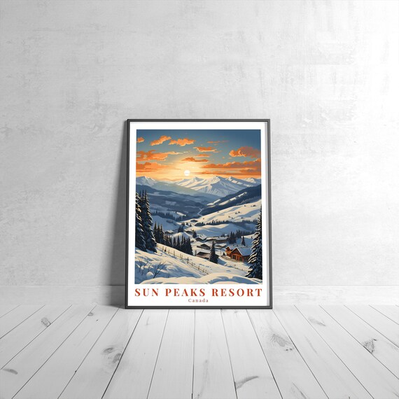 Sun Peaks Resort Canada Snowy Mountain Sunset Ski Travel Poster