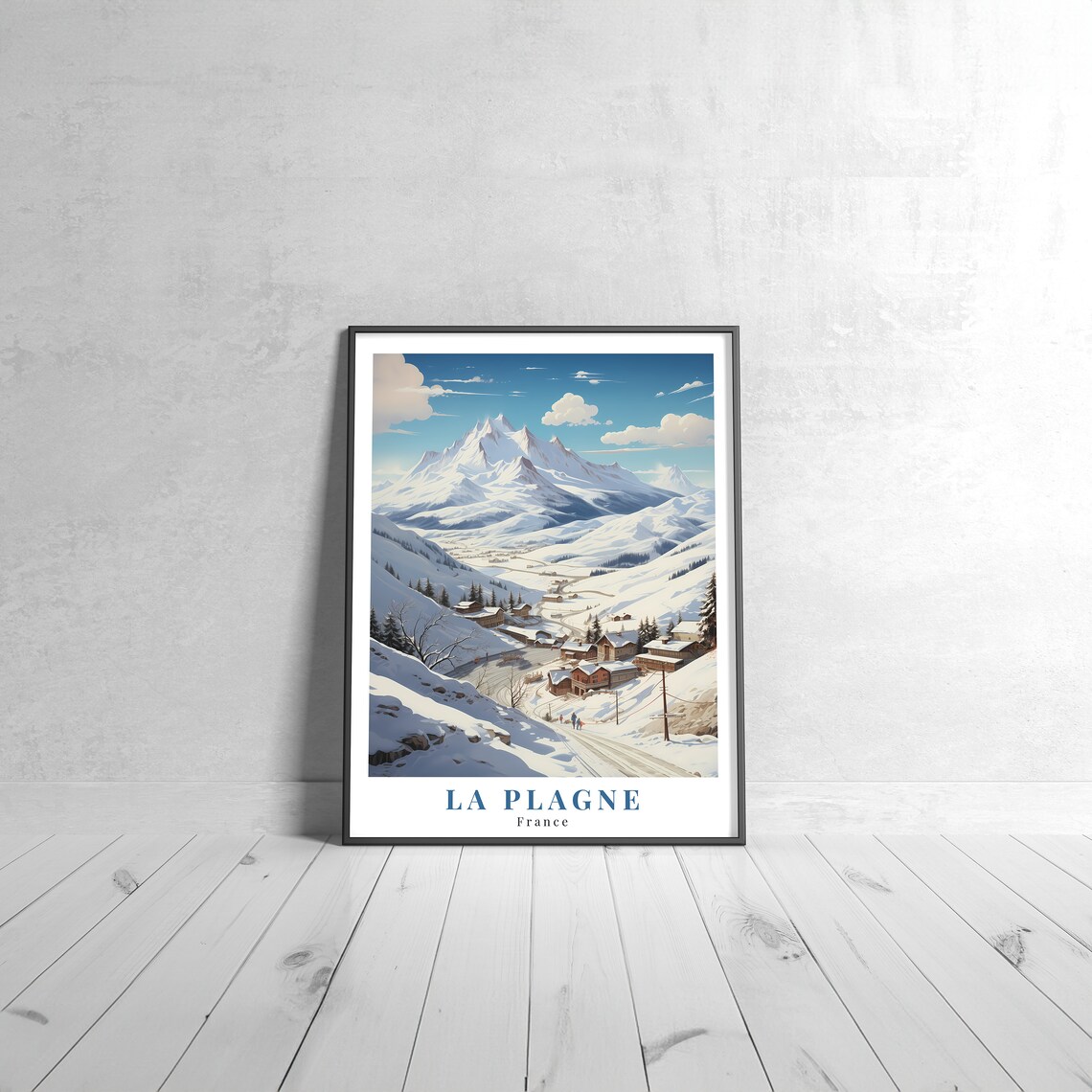 La Plagne France Snowy Alpine Ski Village Vintage Travel Poster