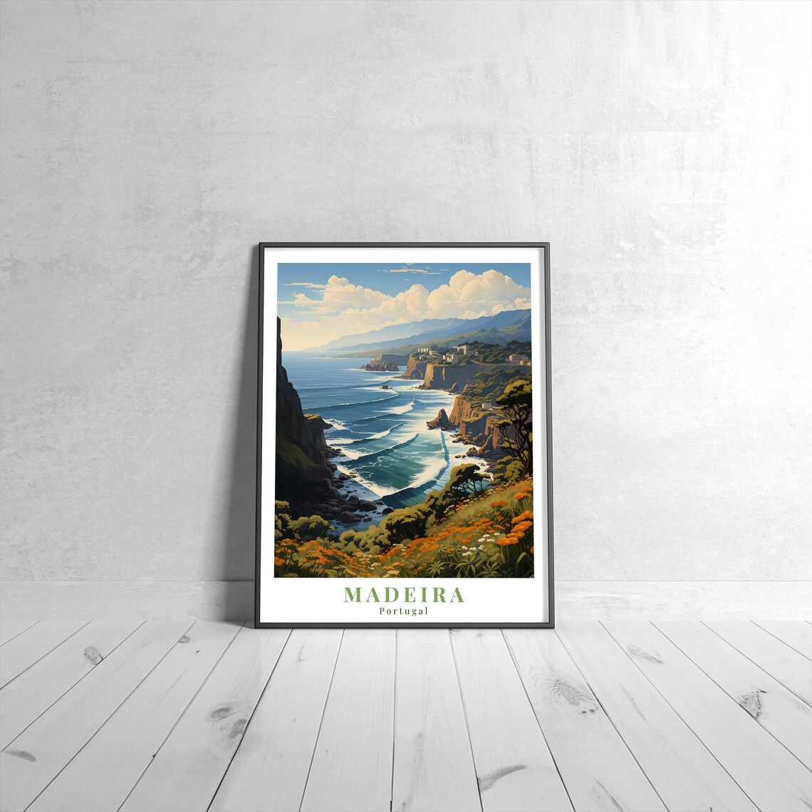 Madeira Portugal Vintage Travel Poster of Rugged Ocean Cliffs