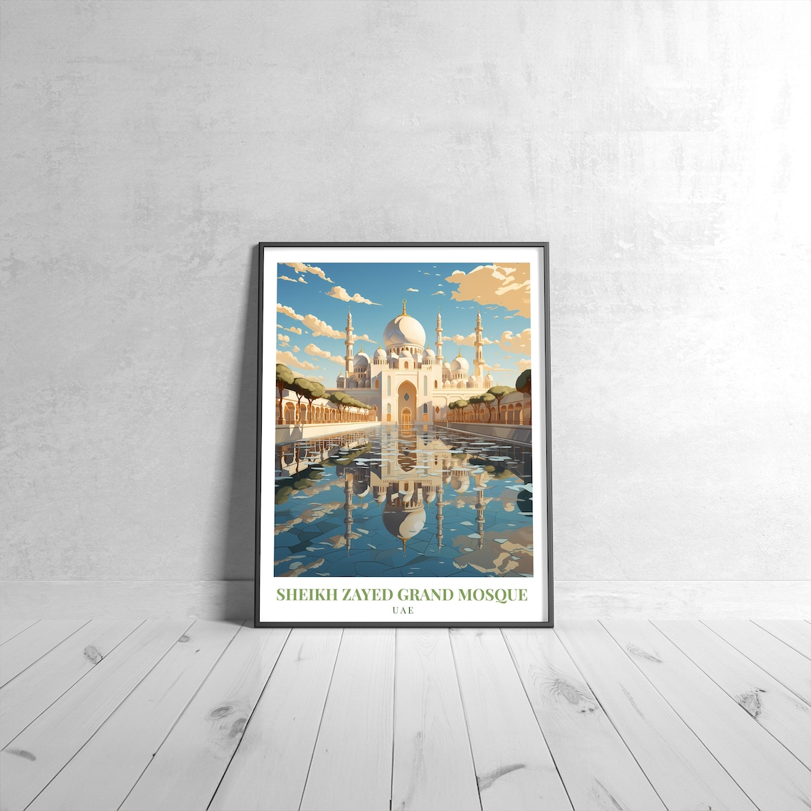 Sheikh Zayed Grand Mosque UAE Vintage Travel Poster White Domes