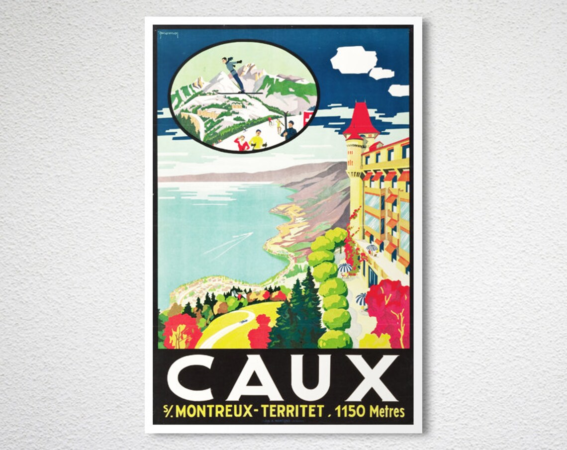 Caux Montreux Territet 1150 Metres Vintage Swiss Resort Poster Art - Image 2