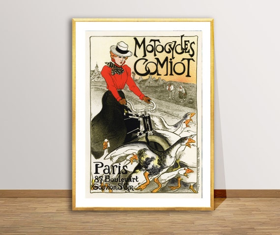 Motocycles Comiot Vintage Bicycle Poster Bytheophile Steinlen Retro Art Sport Poster Cycling Print Wall Decor