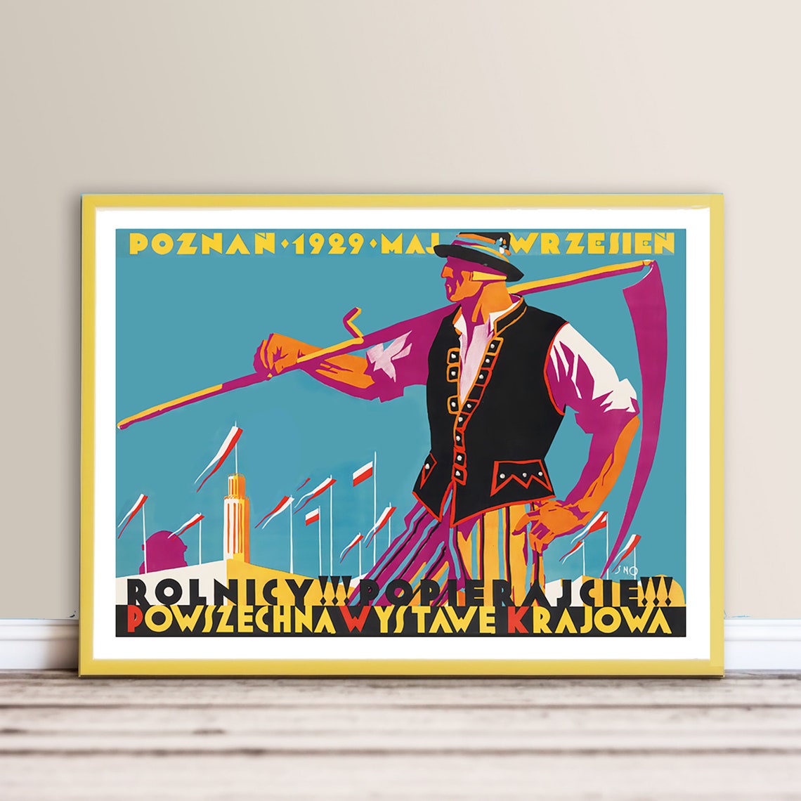 Poznan 1929 Polish Exhibition Farmer Scythe Vintage Event Poster