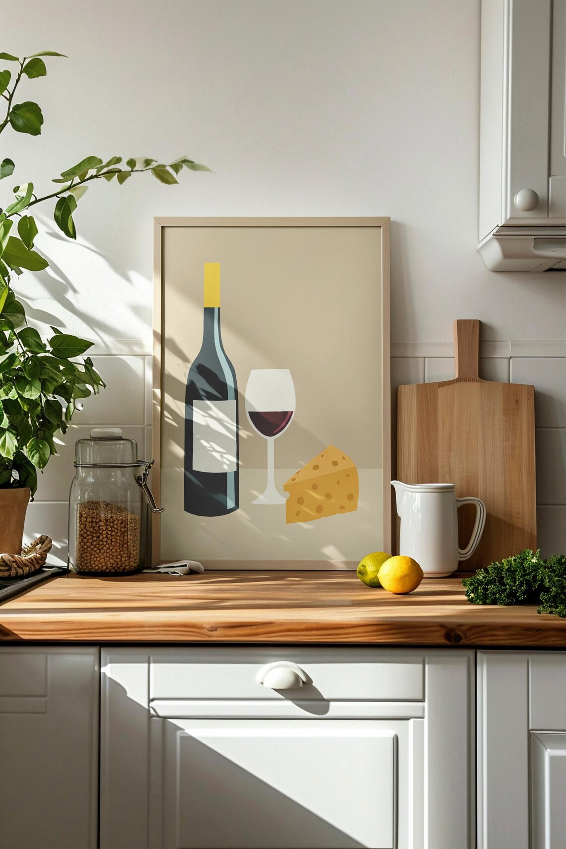 Wine And Cheese Kitchen Art Print, Minimalist Food - Image 5