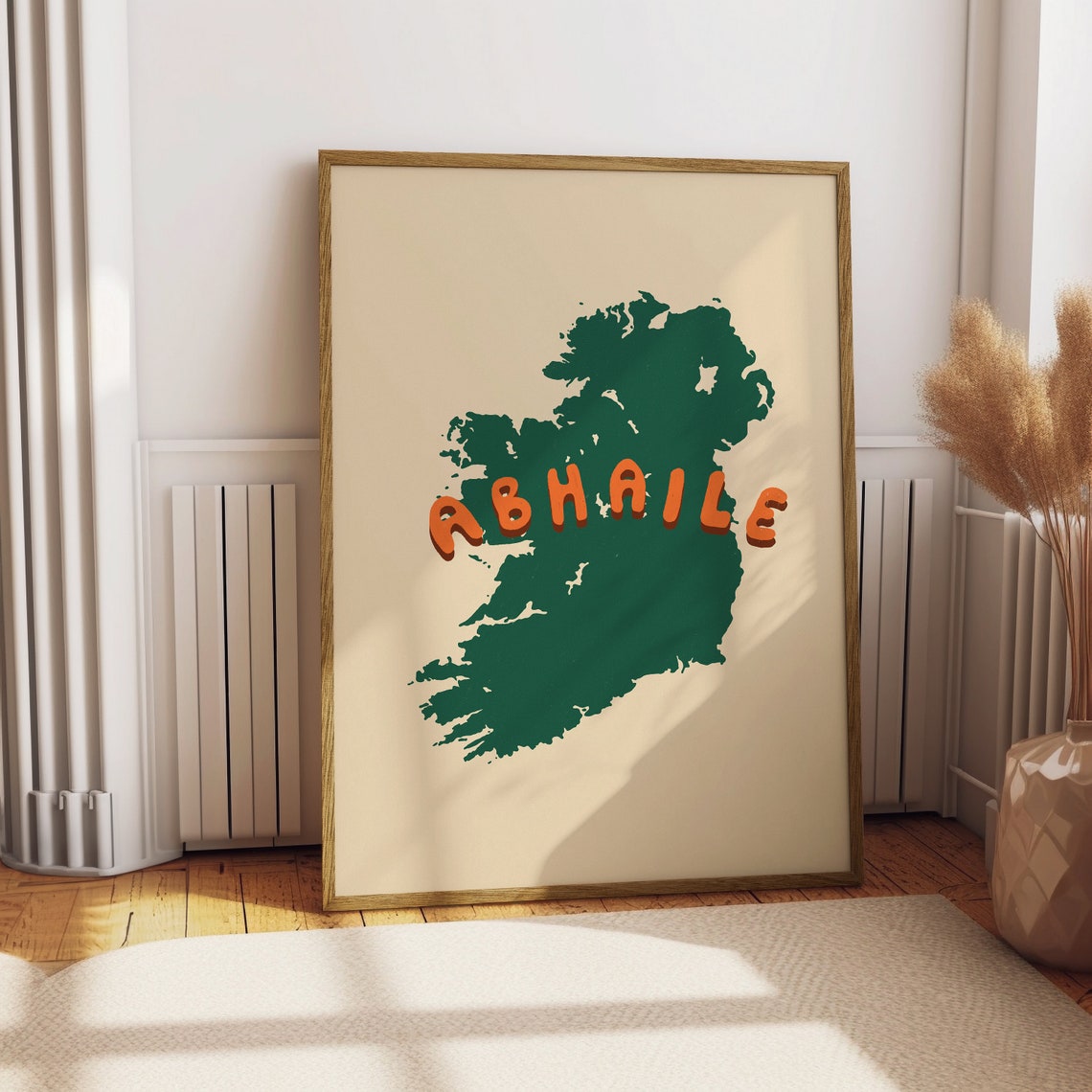 Abhaile Ireland Map Green Silhouette Gaelic Home Decor Poster