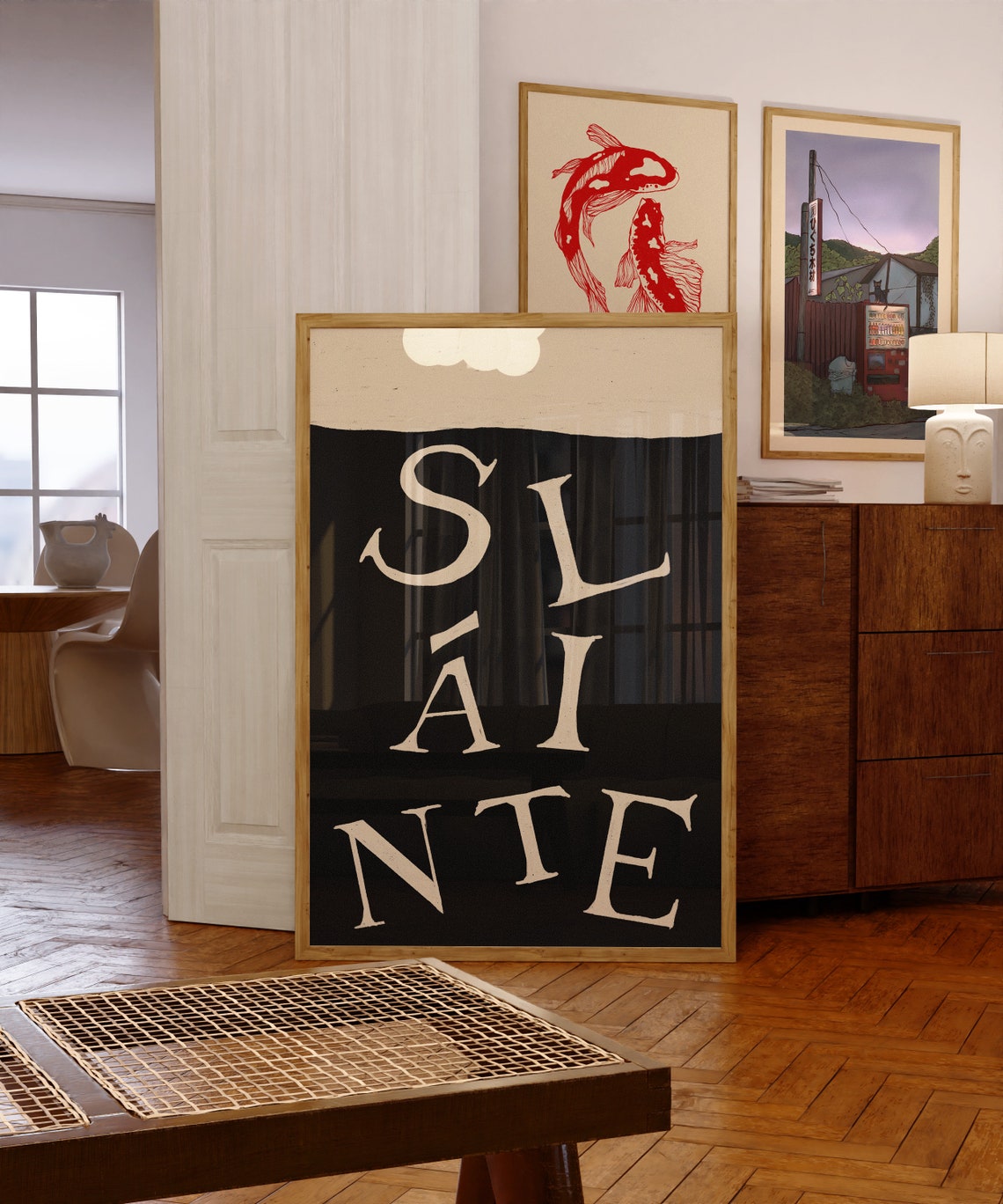 Slainte Irish Cheers Typography Black Cream Home Bar Wall Art - Image 6