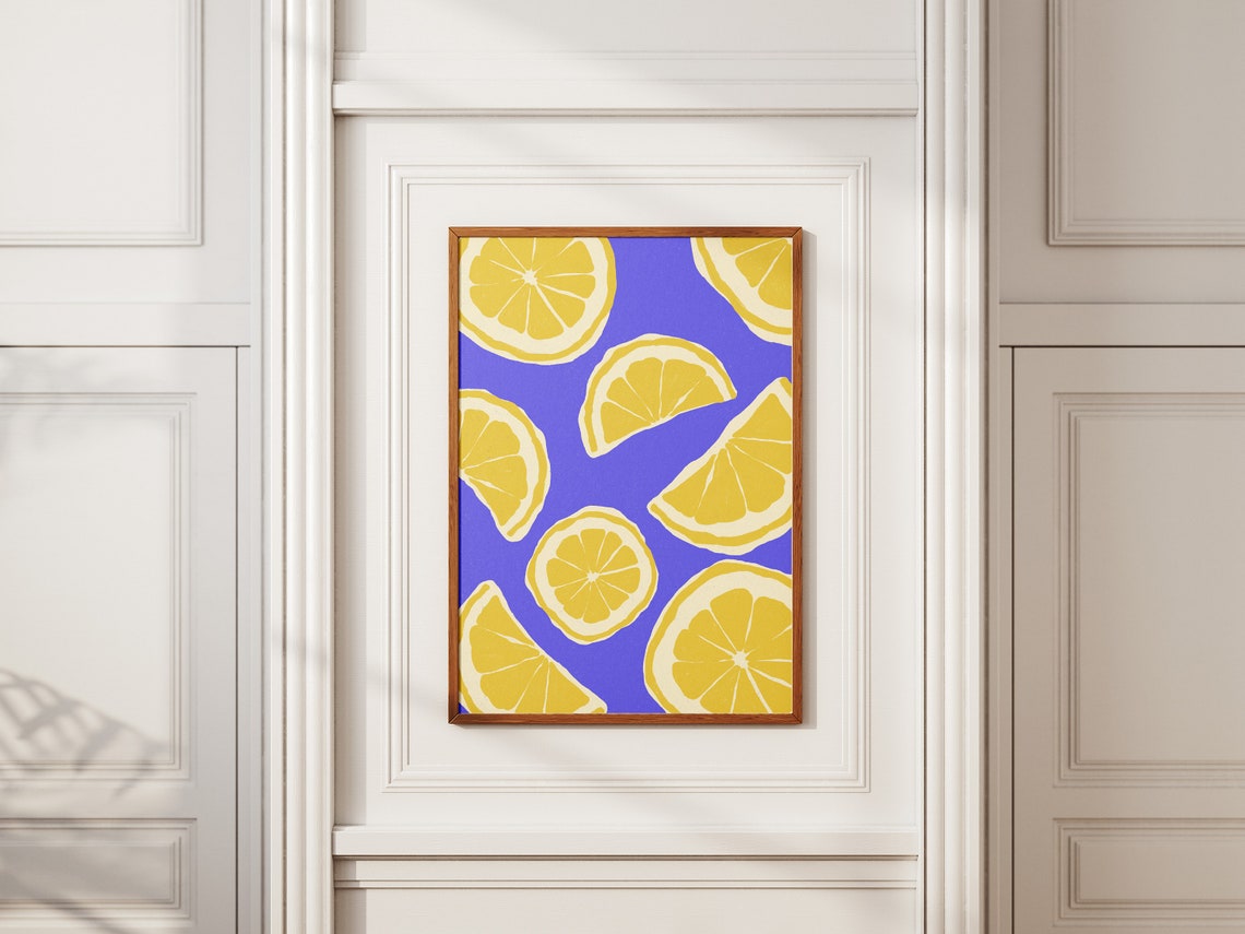 Lemon Slices Bold Blue Background Citrus Fruit Pattern Art Poster - Image 4