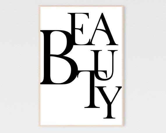 Beauty Word Scattered Letters Modern Black and White Art Poster