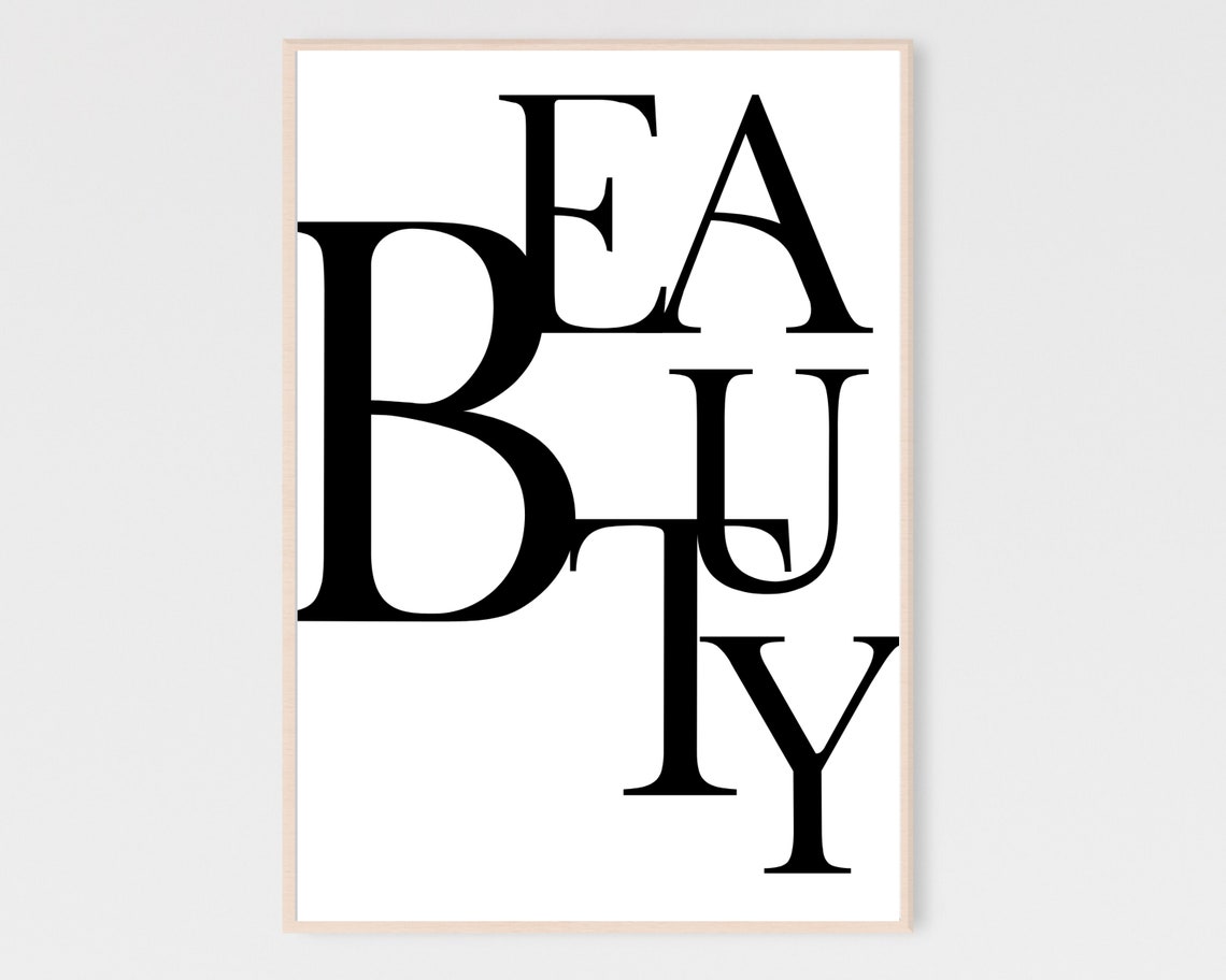 Beauty Word Scattered Letters Modern Black and White Art Poster