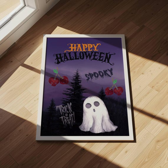 Spooky Cute Halloween Poster Cherry Trick Or Treat Wall Art For Fall Decor
