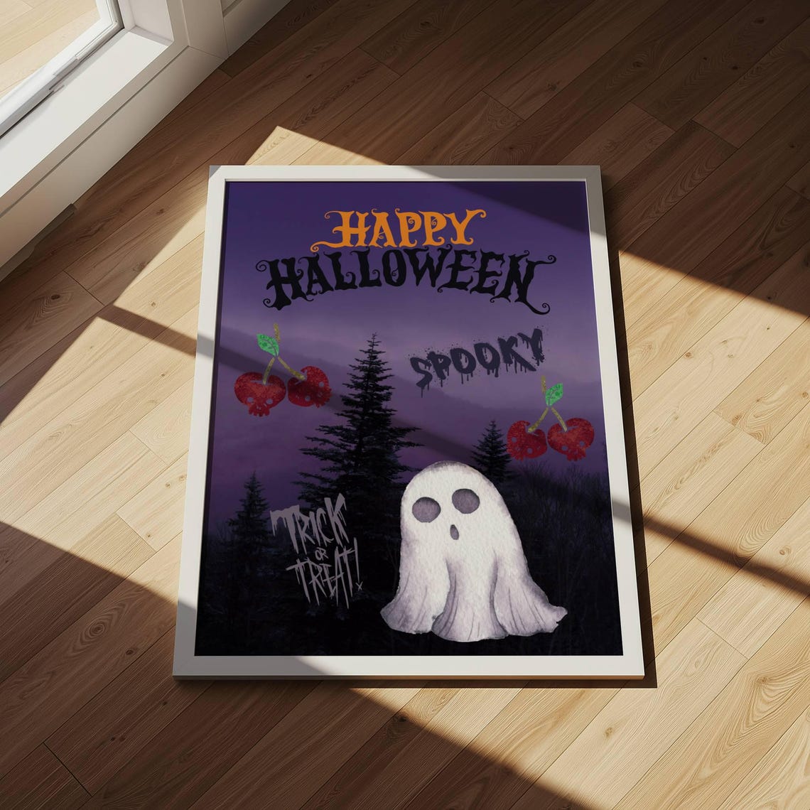 Spooky Cute Halloween Poster Cherry Trick Or Treat Wall Art For Fall Decor