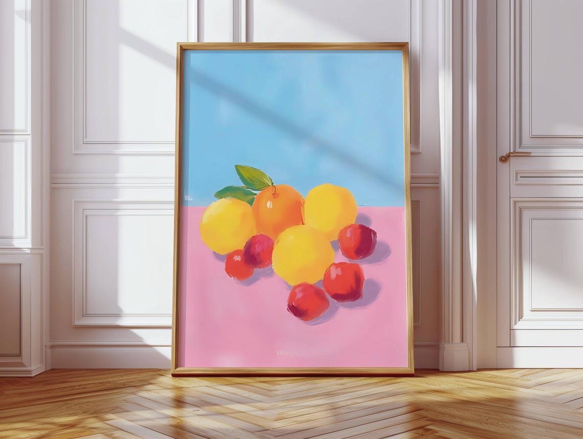 Colorful Citrus Still Life Lemons Oranges Modern Kitchen Poster