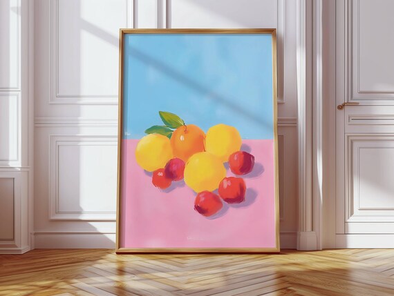 Colorful Citrus Still Life Lemons Oranges Modern Kitchen Poster