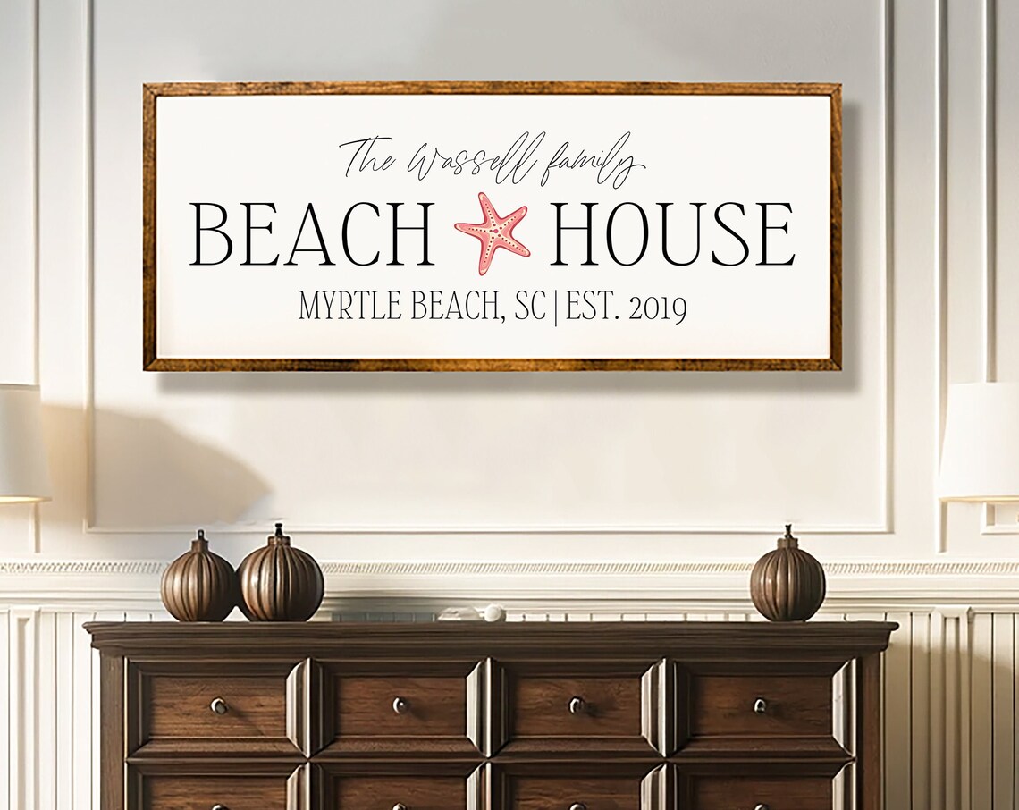 Personalized Beach House Sign, Coastal Wall Art Print