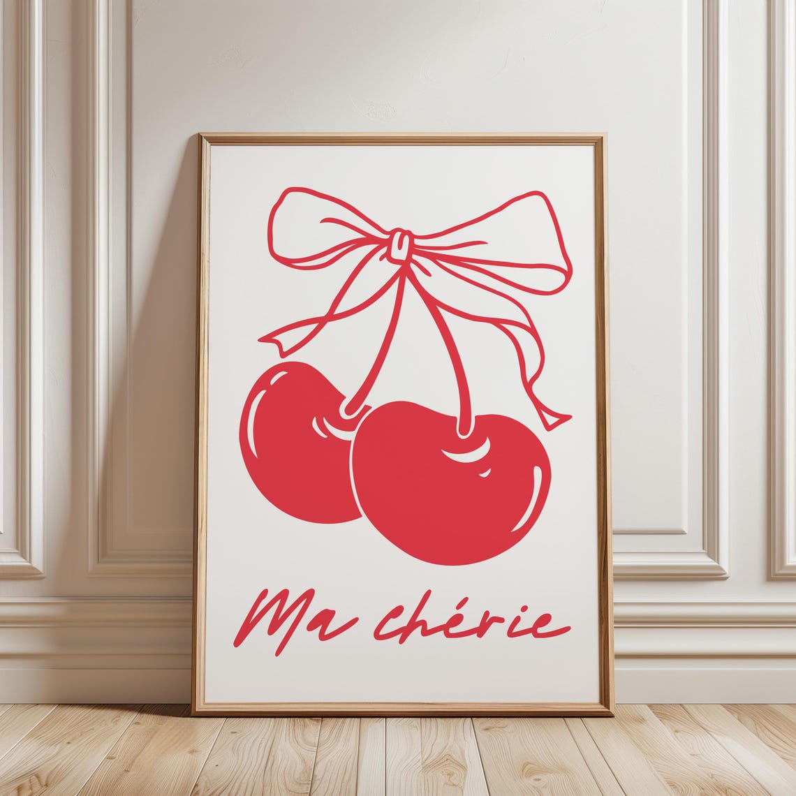 Ma Cherie Red Cherry Bow Coquette Girly Retro Dorm Wall Art Print